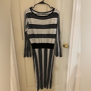 Sweater dress with black and cream stripes